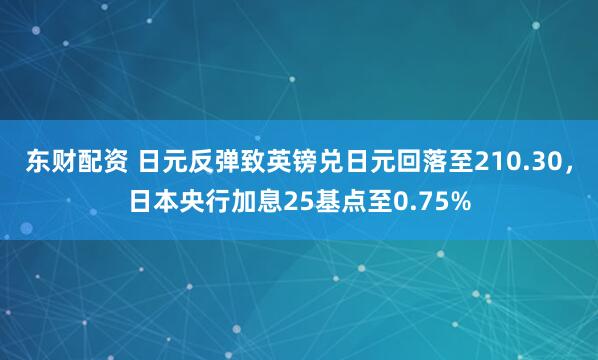 东财配资 日元反弹致英镑兑日元回落至210.30，日本央行加息25基点至0.75%